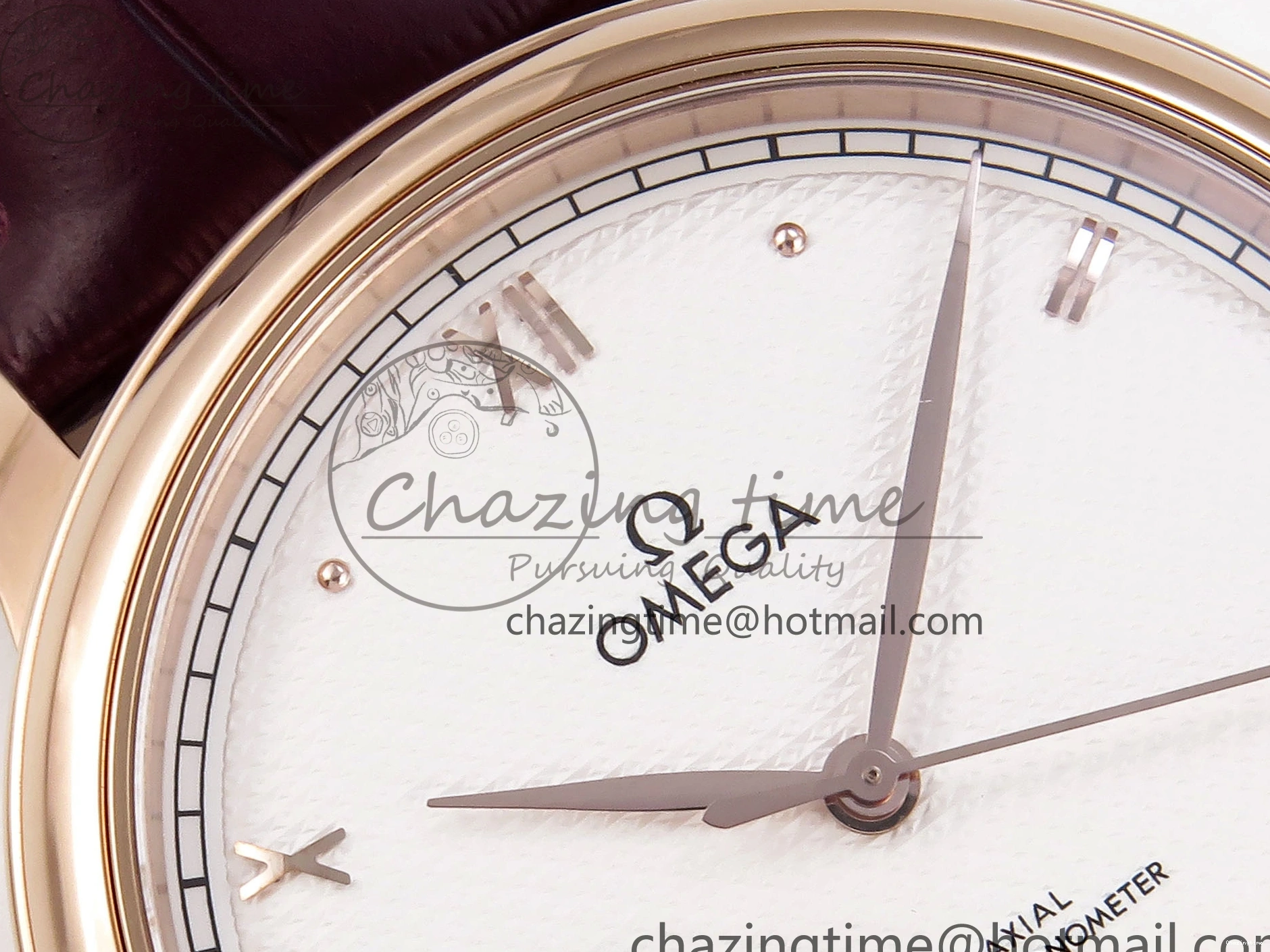 0203 Modern De Ville Date RG MKF 1:1 Best Edition White Textured Dial Roman Marker on Brown Leather Strap A 7752